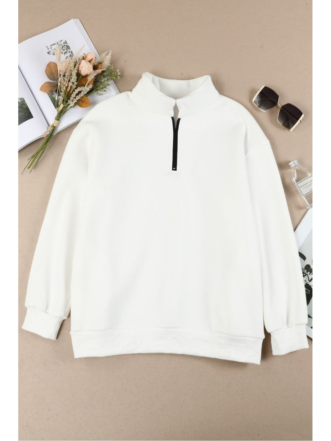 Women Quarter Zip Dropped Shoulder Sweatshirt nicholesgifts