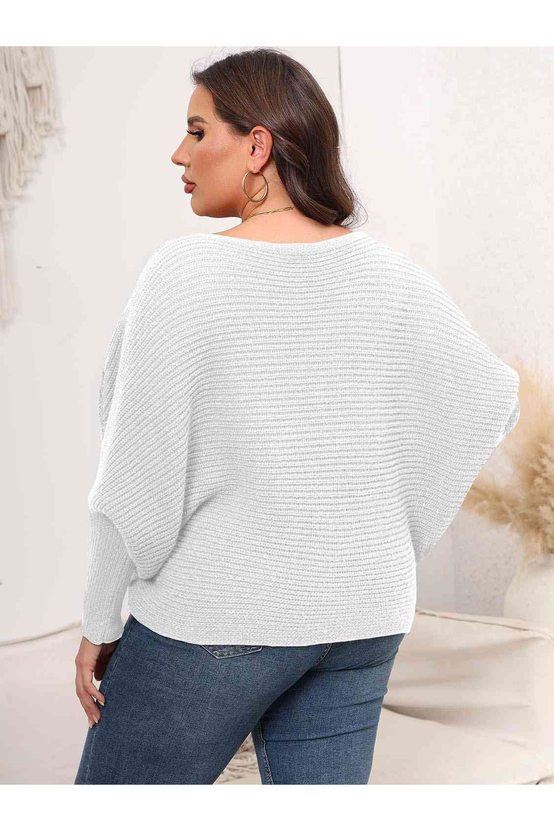 Full Size Women Boat Neck Batwing Sleeve Sweater nicholesgifts