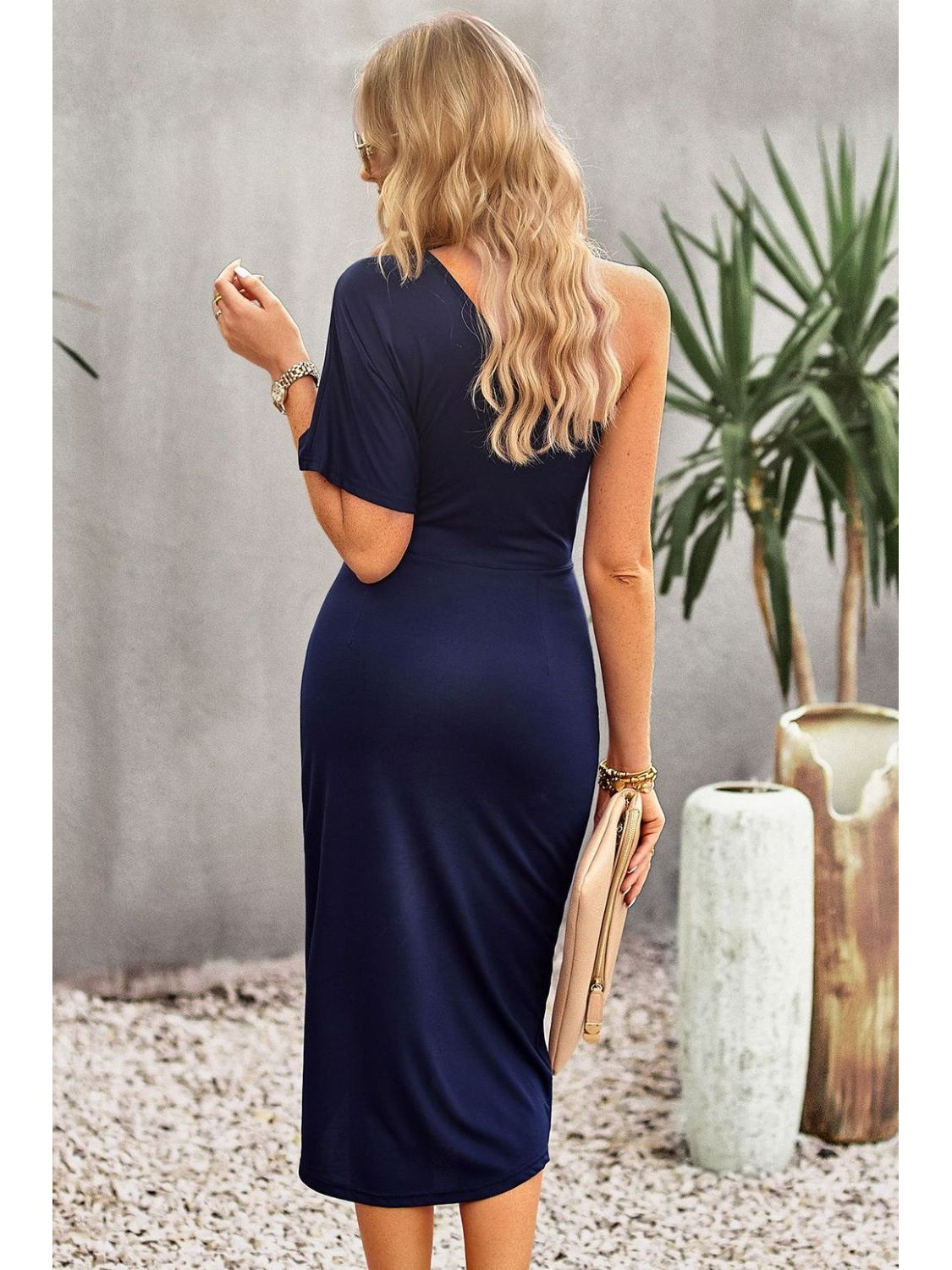 Women Ruched One-Shoulder Tulip Hem Dress nicholesgifts