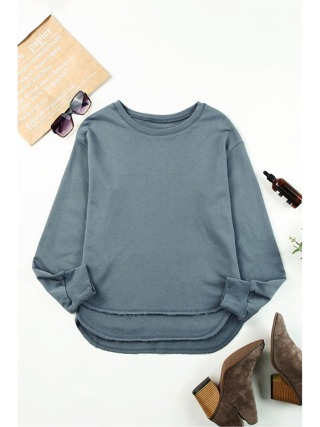 Women Side Slit Drop Shoulder Sweatshirt nicholesgifts