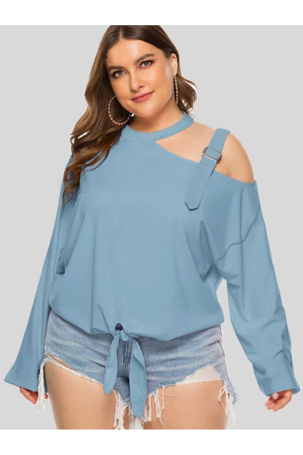 Plus Size Women Cold-Shoulder Tied Top nicholesgifts