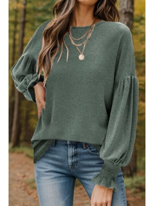 Women Round Neck Lantern Sleeve T-Shirt nicholesgifts