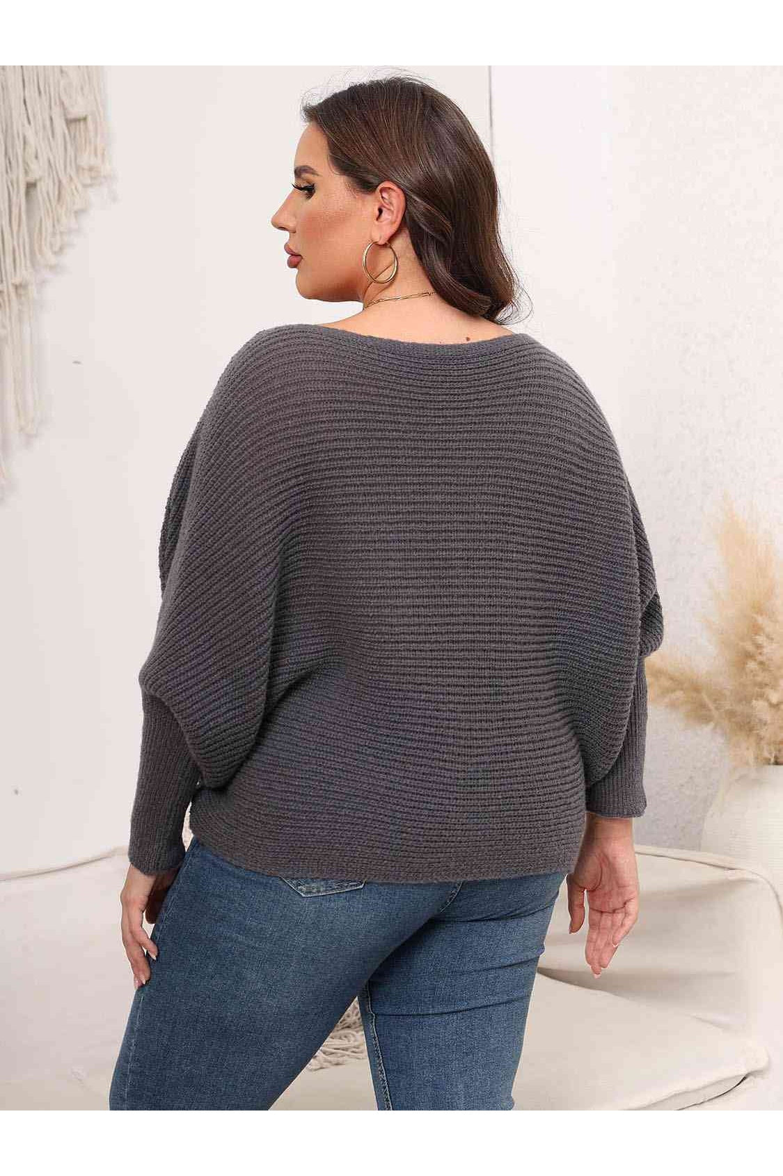 Full Size Women Boat Neck Batwing Sleeve Sweater nicholesgifts