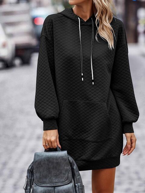 Women Textured Drawstring Tunic Hoodie nicholesgifts