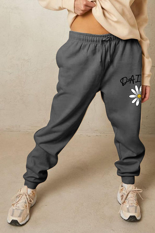 Women Simply Love Full Size Drawstring DAISY Graphic Long Sweatpants nicholesgifts