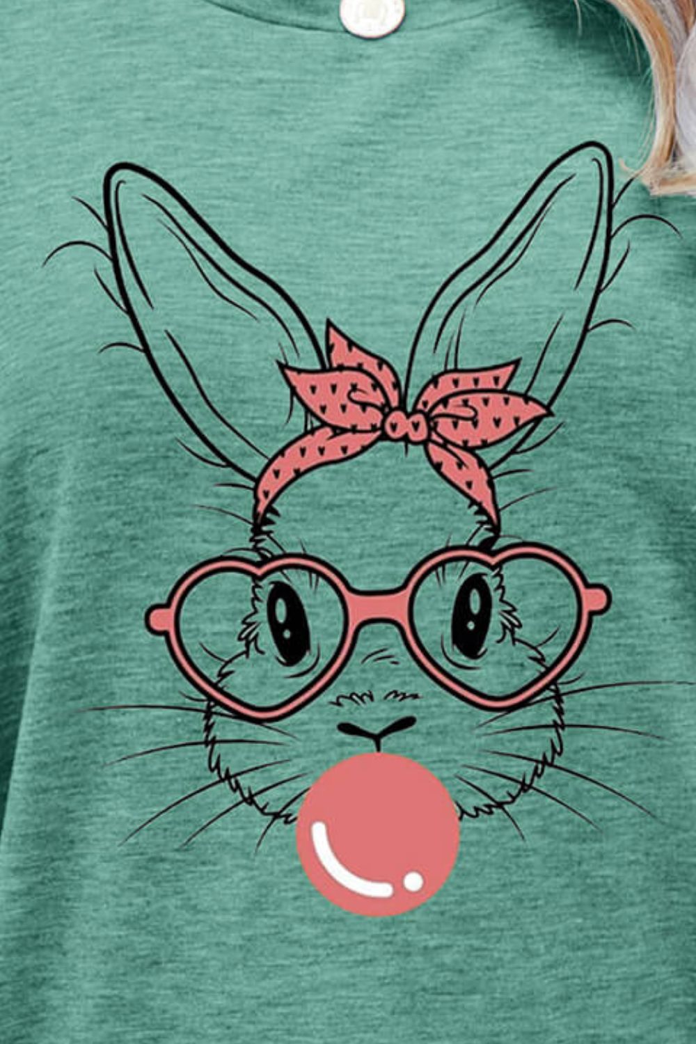Women Easter Bunny Graphic Round Neck T-Shirt nicholesgifts