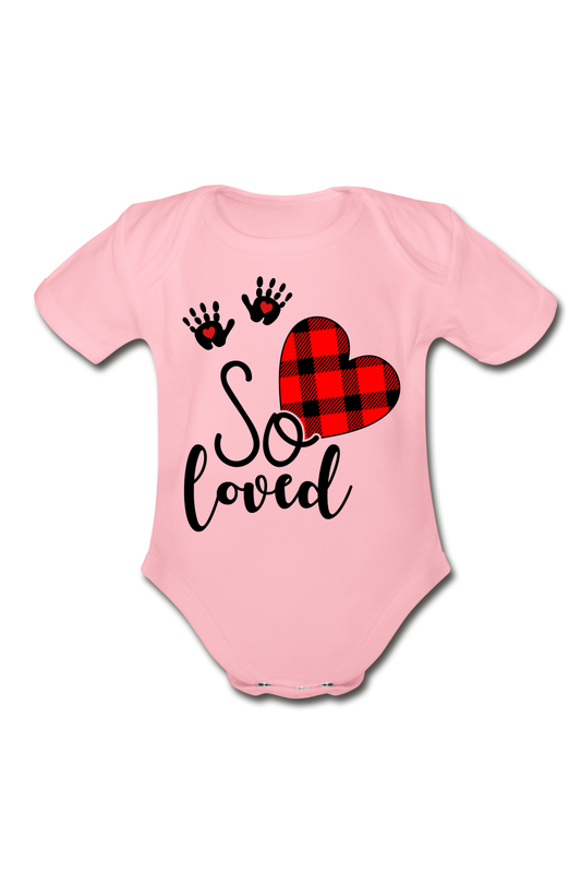  Baby Girl Pink So Loved Short Sleeve Baby Bodysuit - NicholesGifts.online