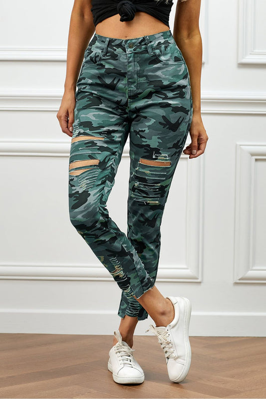 Women Distressed Camouflage Jeans - NicholesGifts