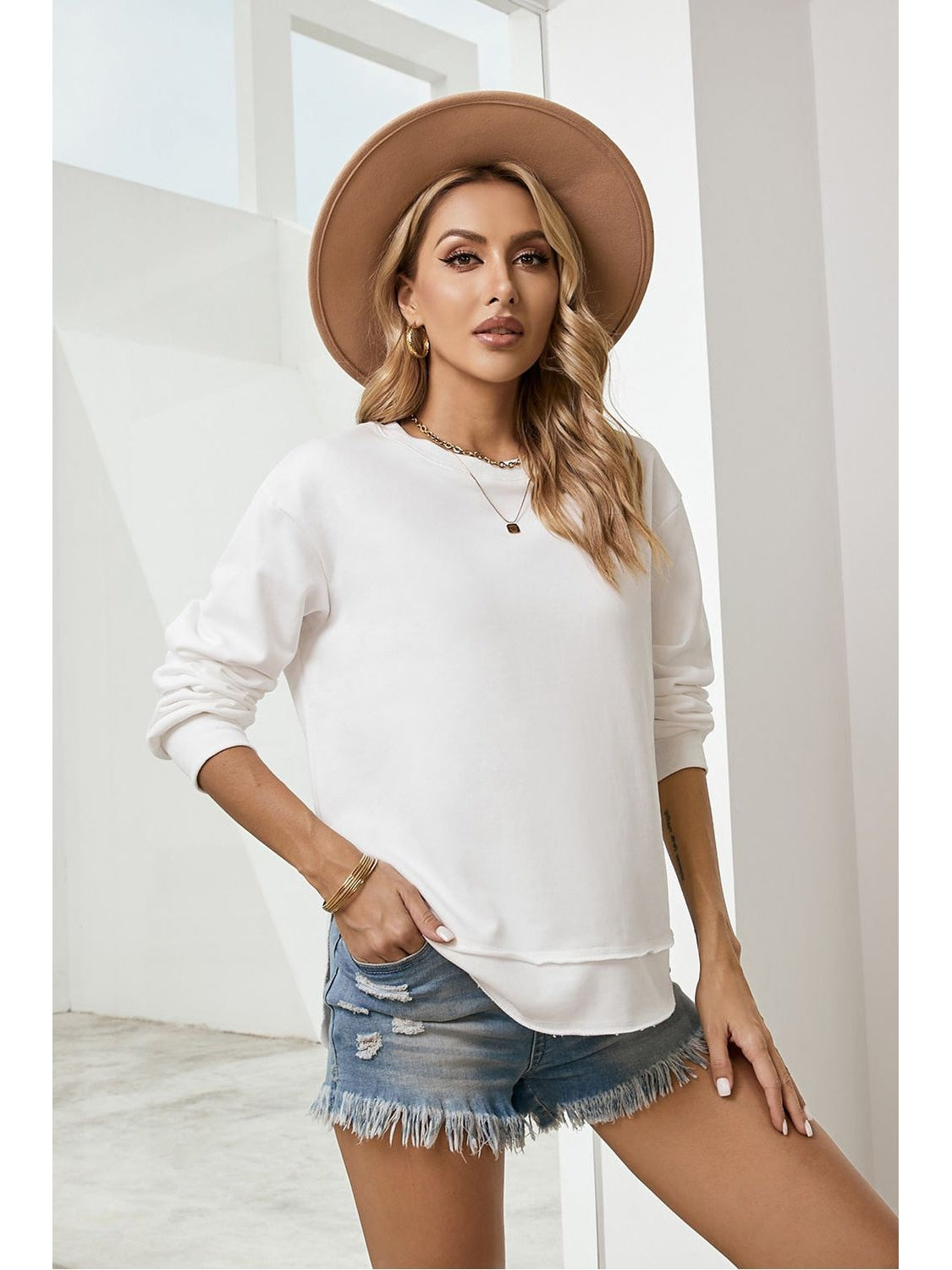 Women Side Slit Drop Shoulder Sweatshirt nicholesgifts