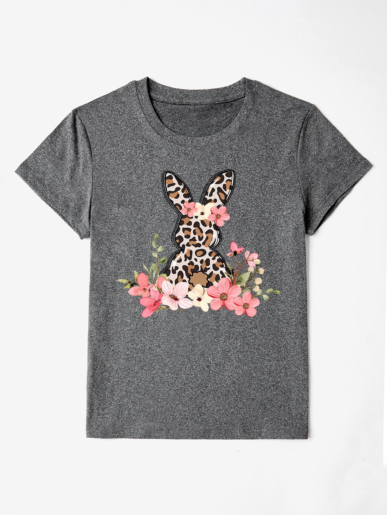 Women Rabbit Round Neck Short Sleeve Easter T-Shirt nicholesgifts