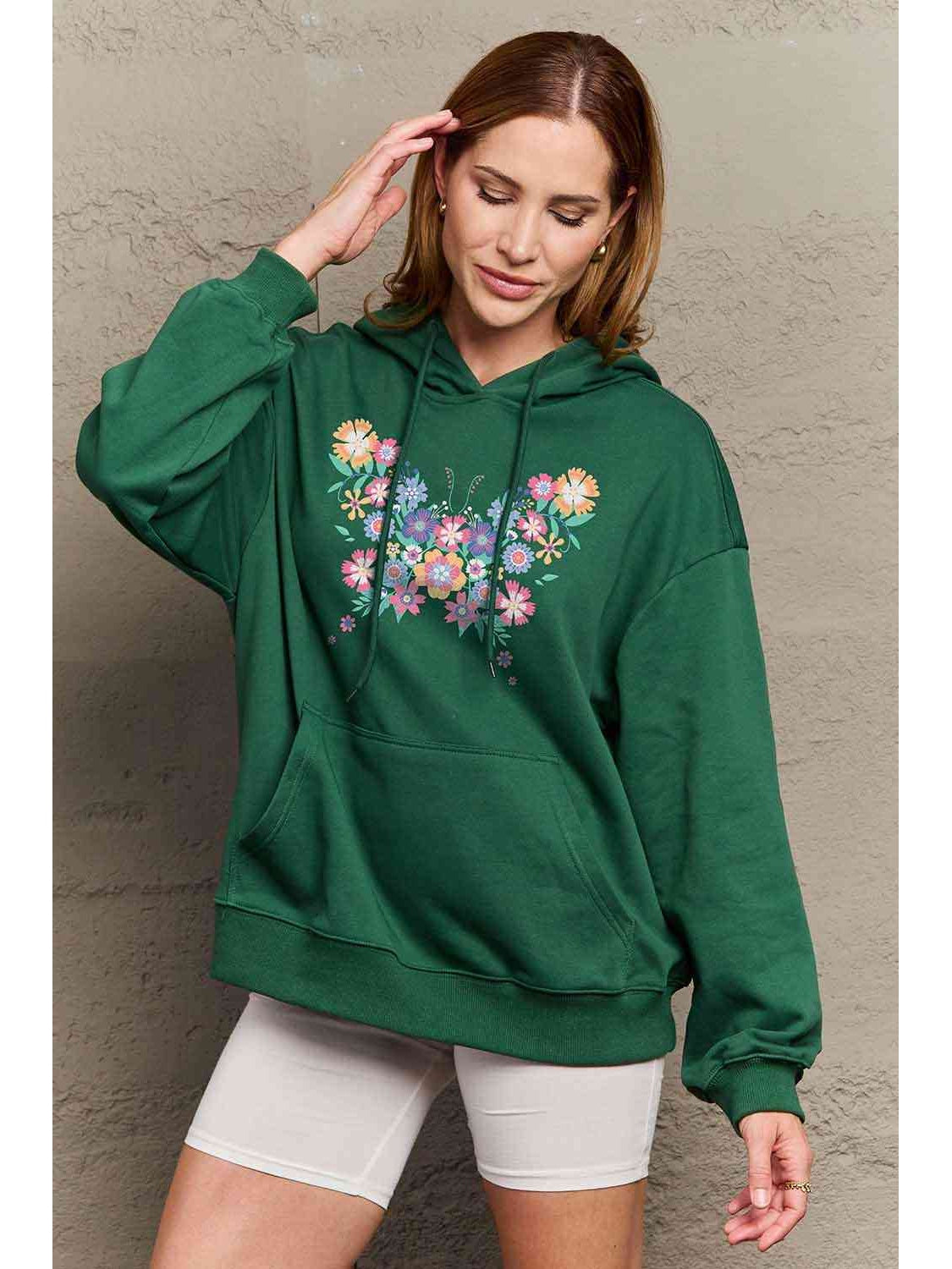 Women Simply Love Full Size Floral Butterfly Graphic Hoodie nicholesgifts