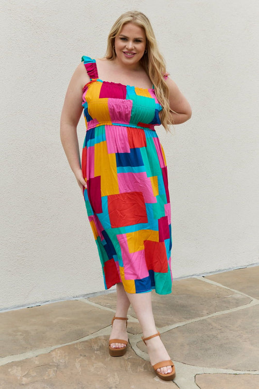 Women Multicolored Square Print Summer Dress