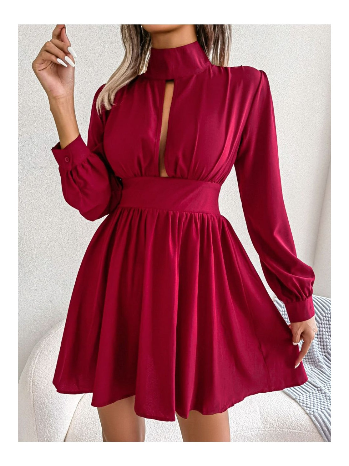 Women Cutout Turtleneck A-Line Mini Dress nicholesgifts