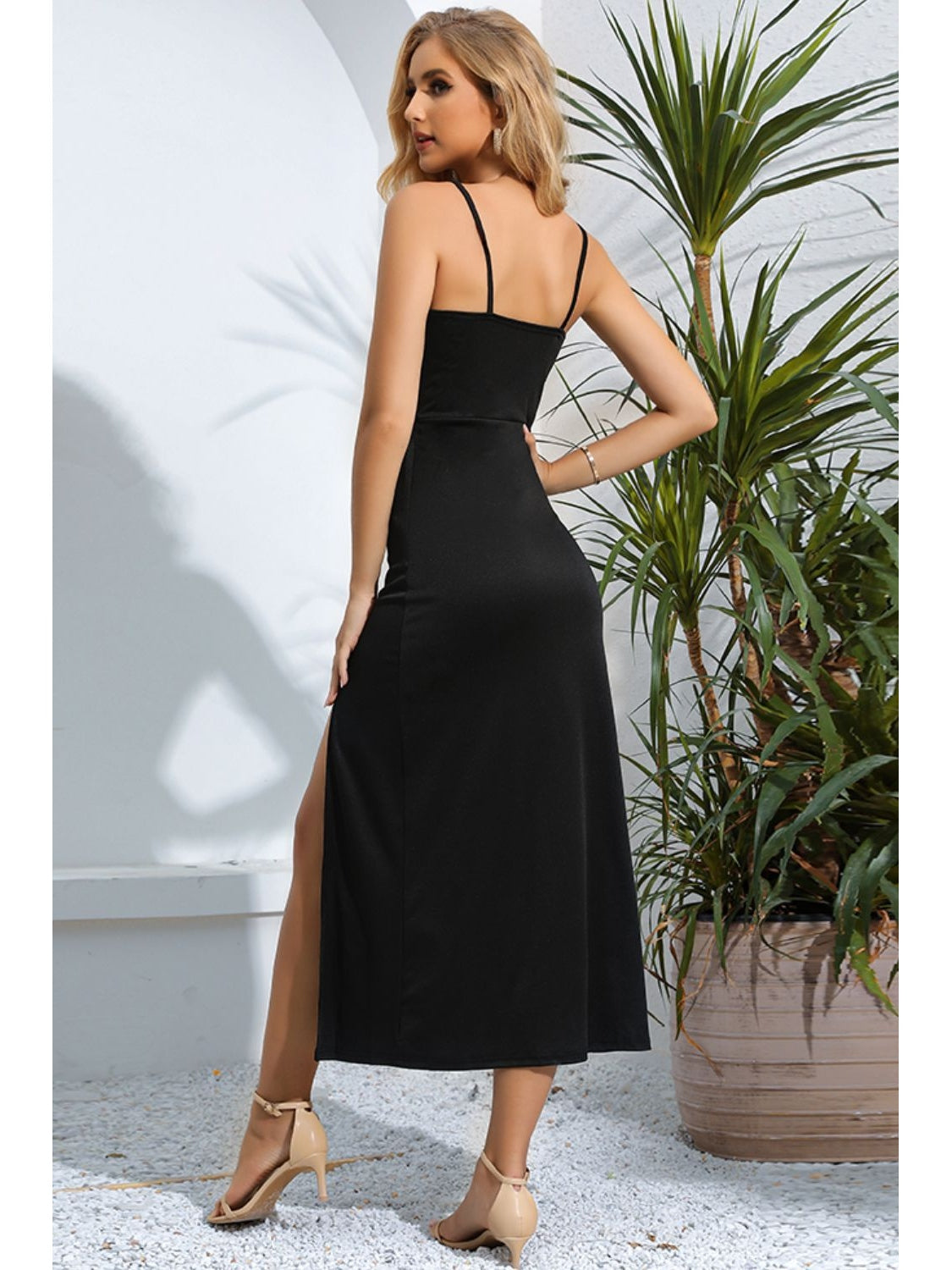 Women Split Spaghetti Strap Dress nicholesgifts