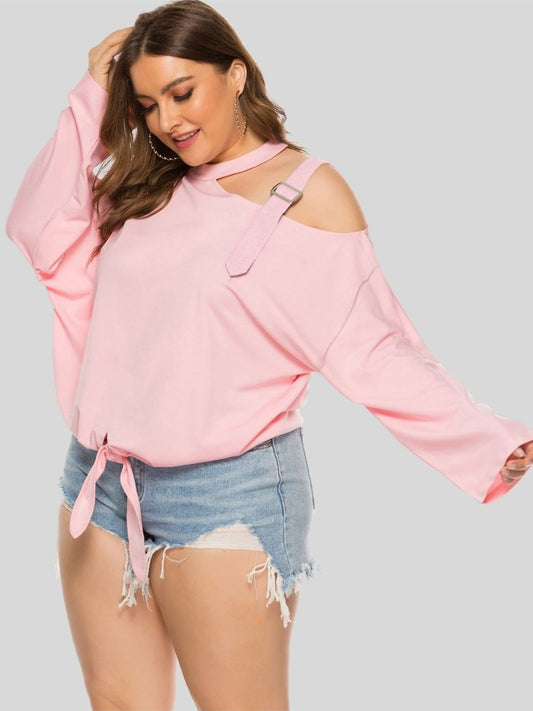 Plus Size Women Cold-Shoulder Tied Top