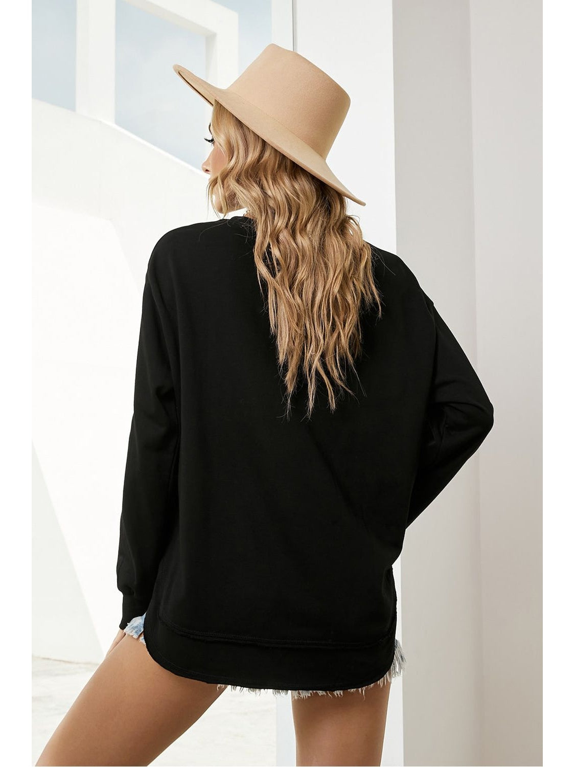 Women Side Slit Drop Shoulder Sweatshirt nicholesgifts