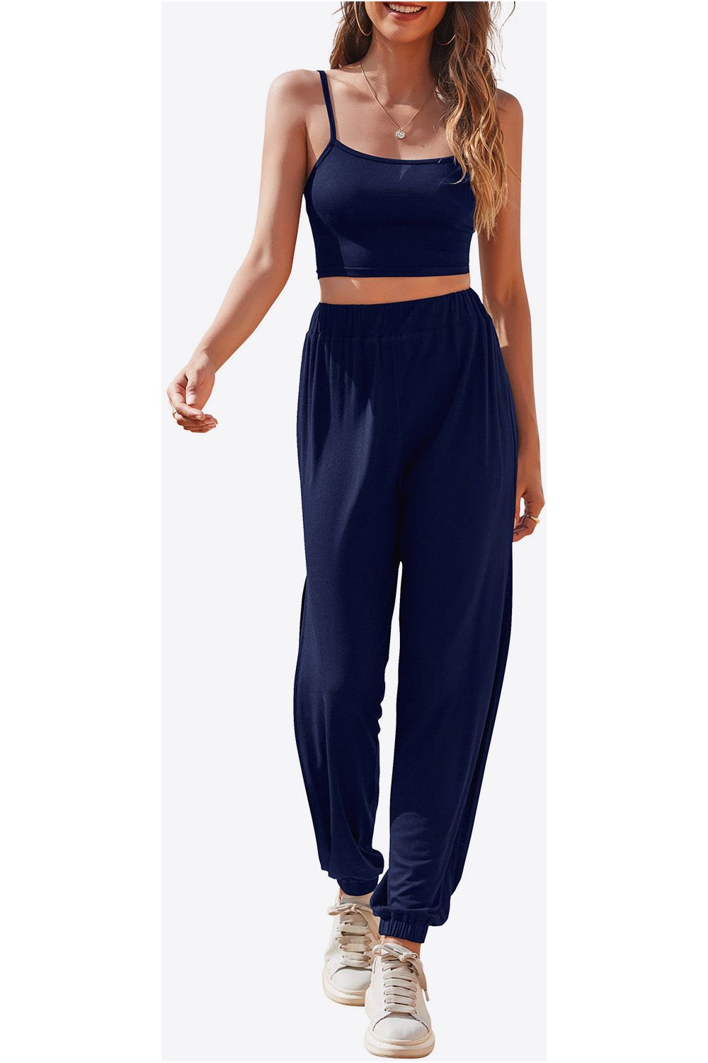 Women Cropped Cami and Side Split Joggers Set