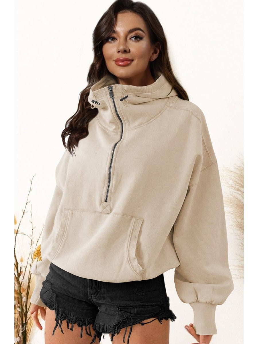 Women Zip-Up Dropped Shoulder Hoodie nicholesgifts