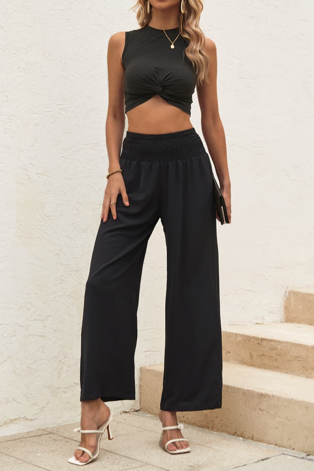 Women Twist Front Cropped Tank and Pants Set