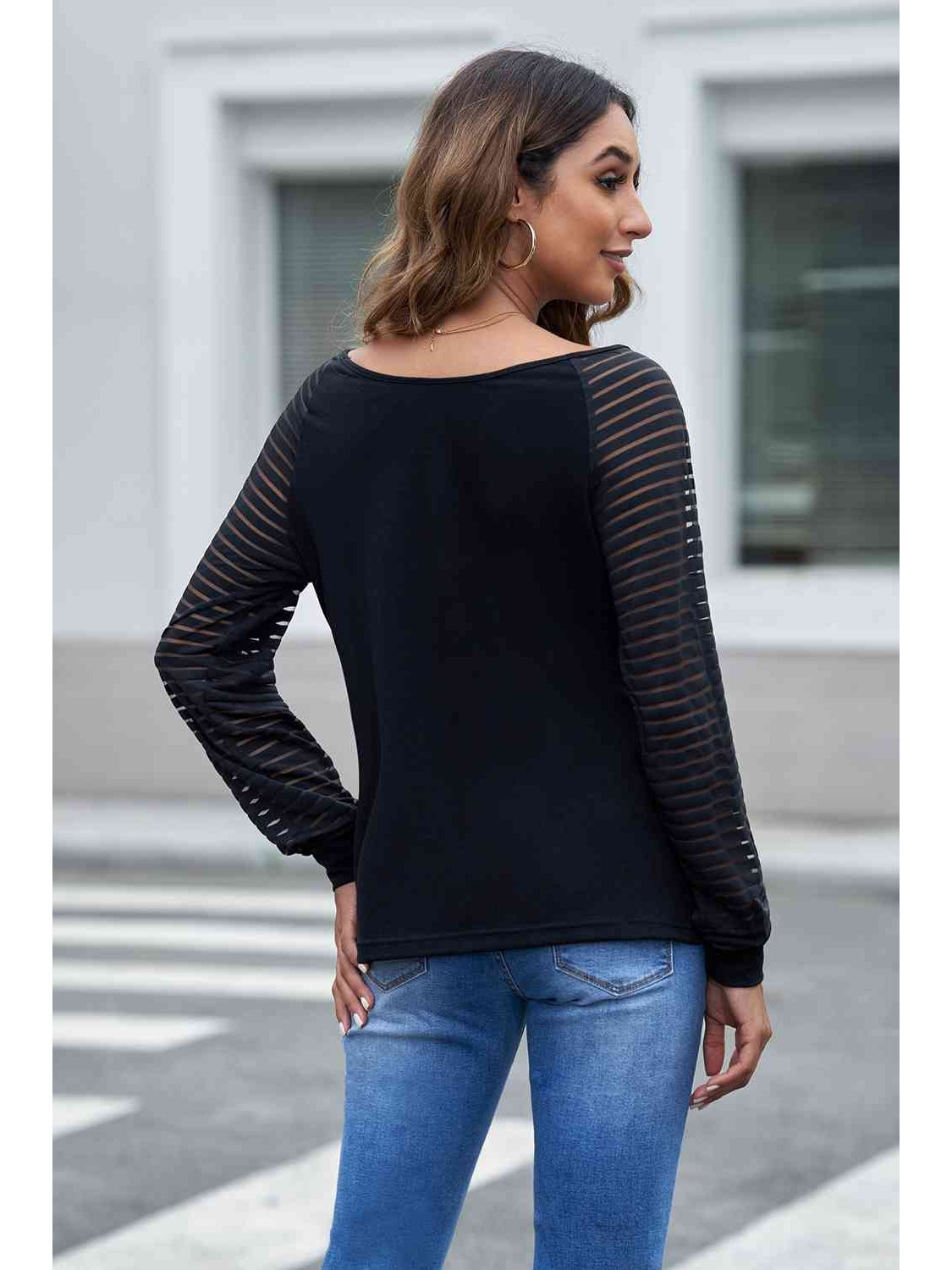 Women Sheer Striped V-Neck Top nicholesgifts