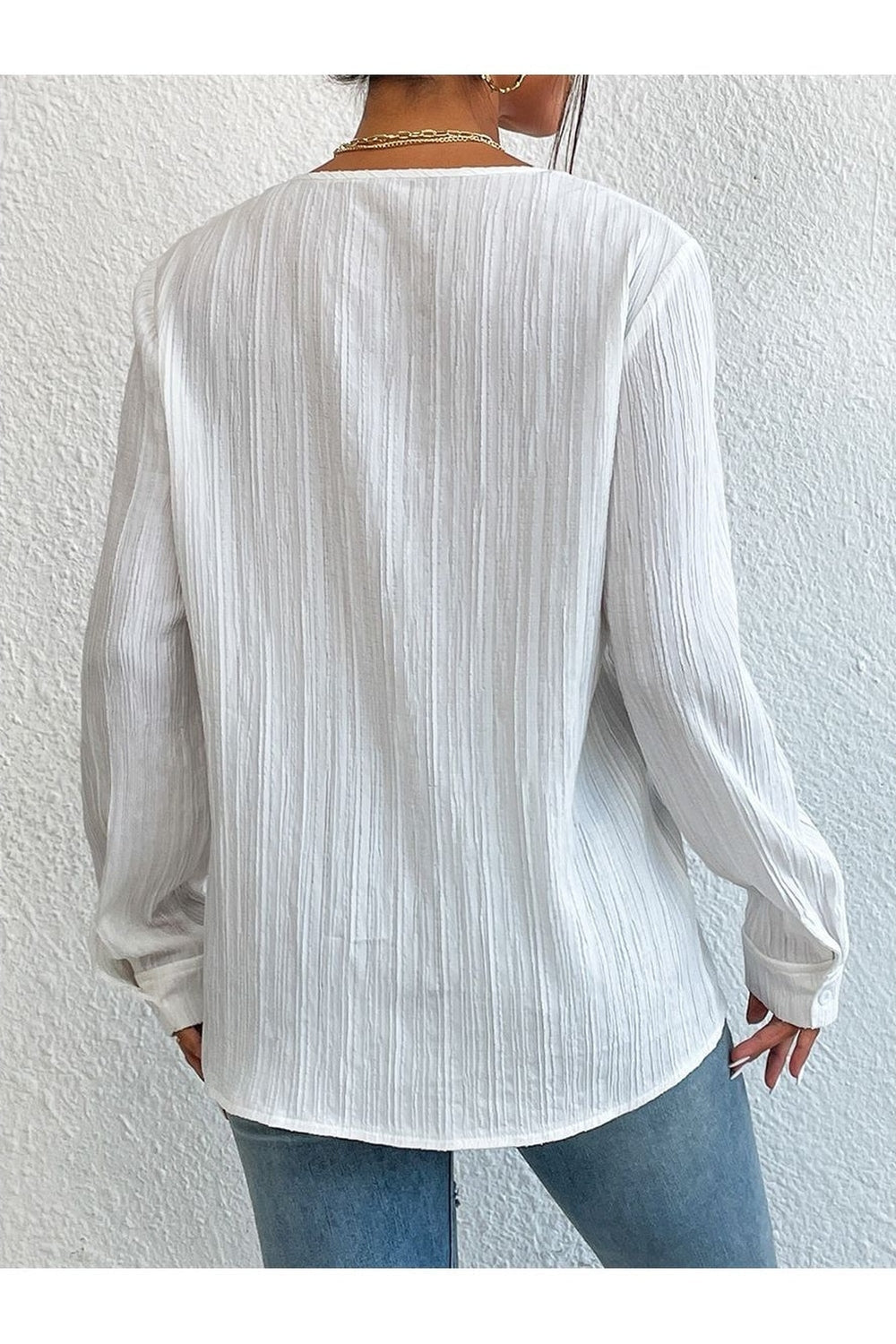 Women Lace Trim V-Neck Long Sleeve Shirt nicholesgifts