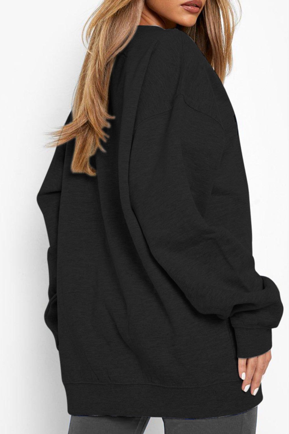 Women Full Size Black Dropped Shoulder SKULL Graphic Sweatshirt