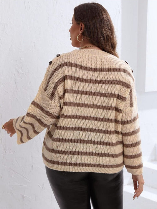 Plus Size Women Striped Dropped Shoulder Sweater