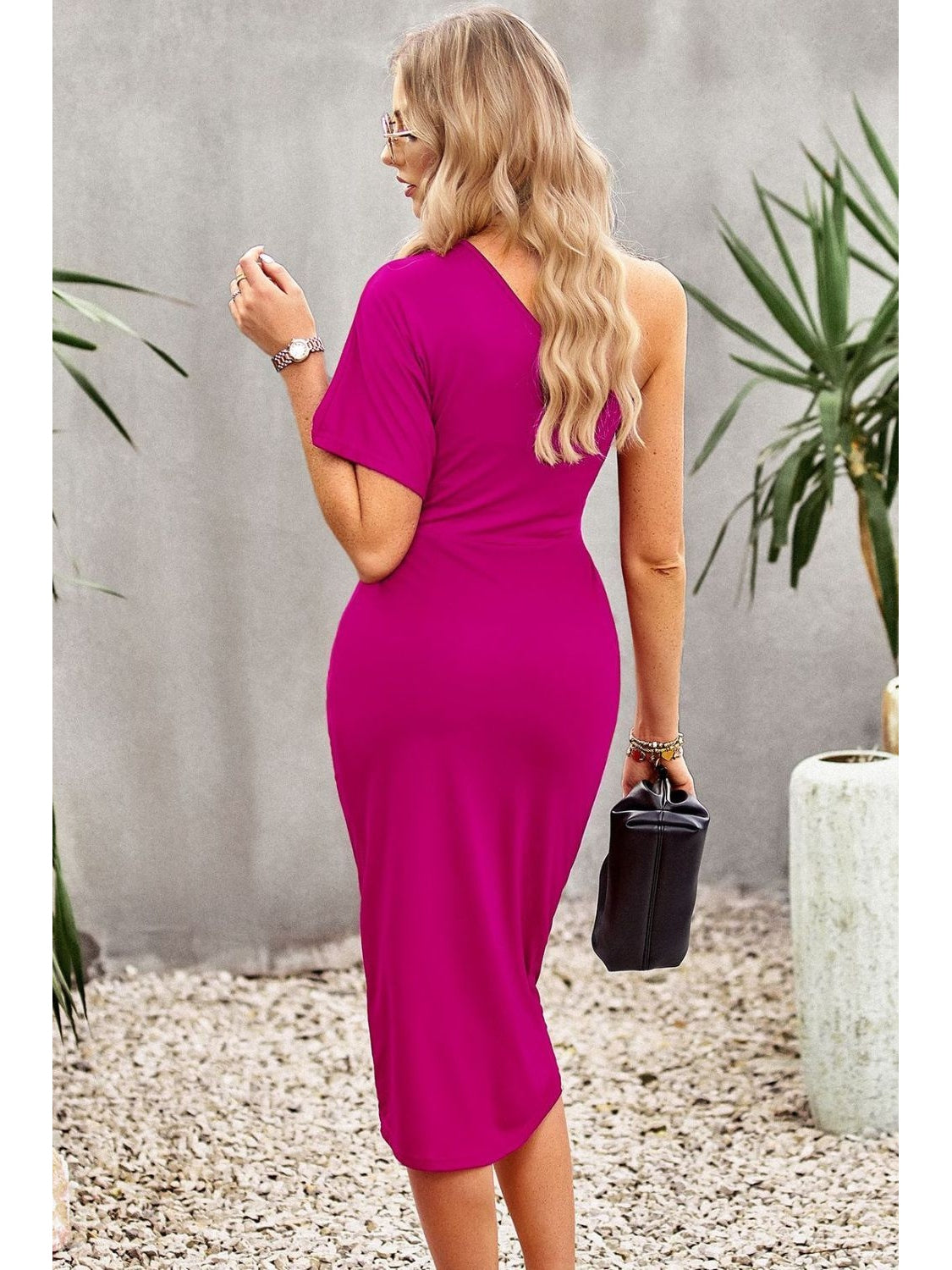 Women Ruched One-Shoulder Tulip Hem Dress nicholesgifts