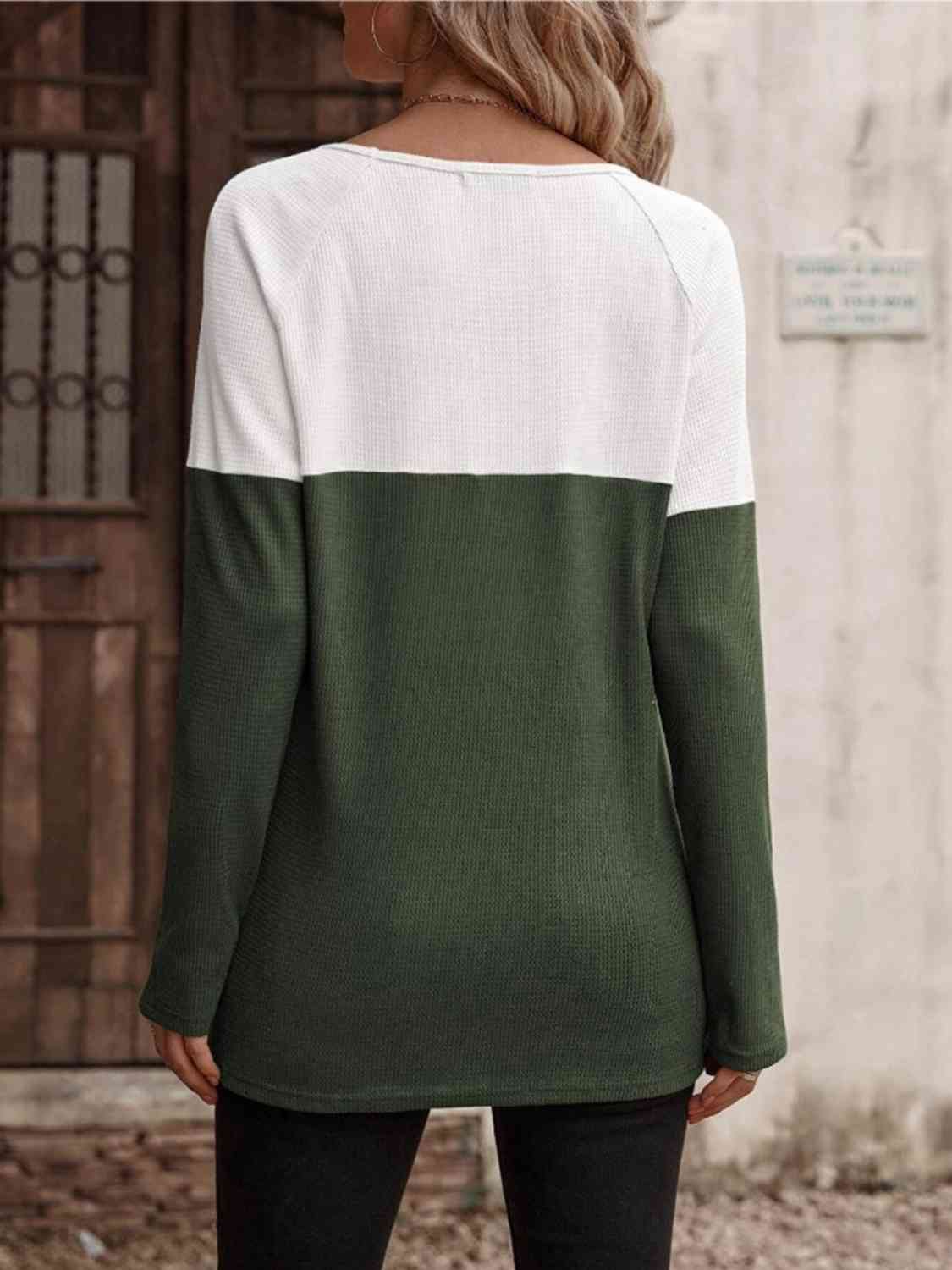 Women Contrast Round Neck Long Sleeve T-Shirt nicholesgifts