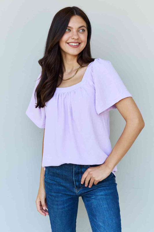 Women Keep Me Close Square Neck Short Sleeve Blouse in Lavender