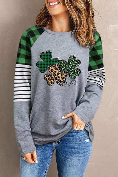 Lucky Clover Raglan Sleeve Sweatshirt nicholesgifts