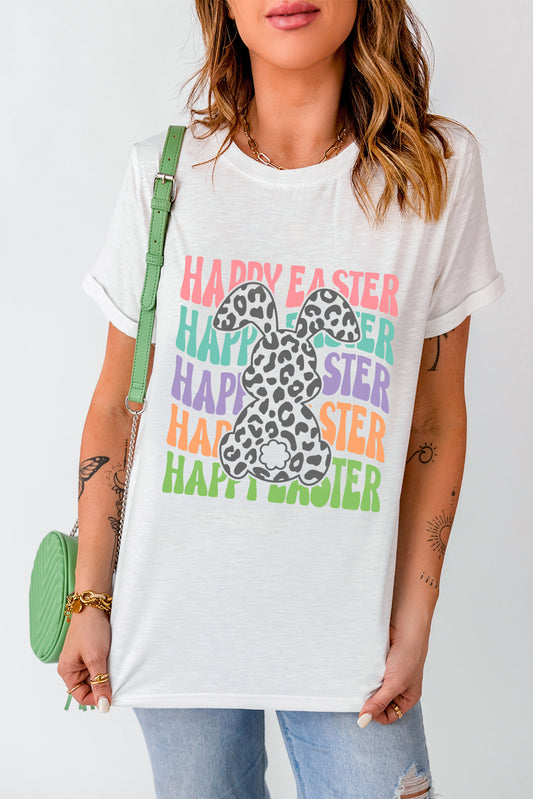 Women Happy Easter Round Neck Short Sleeve T-Shirt NicholesGifts