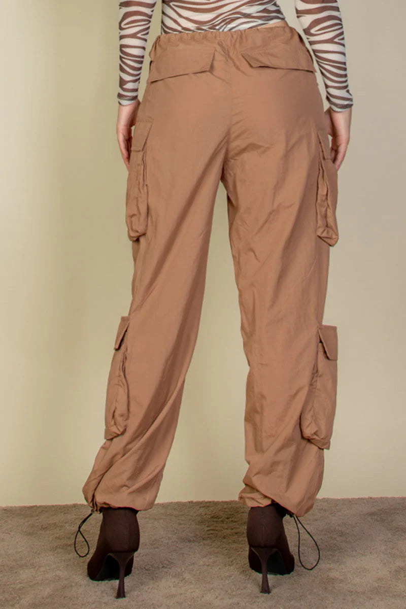 Women Flap Pockets Drawstring Ruched Parachute Pants nicholesgifts