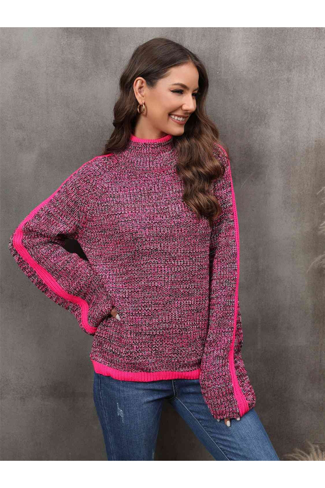 Women Heathered Turtleneck Long Sleeve Sweater nicholesgifts