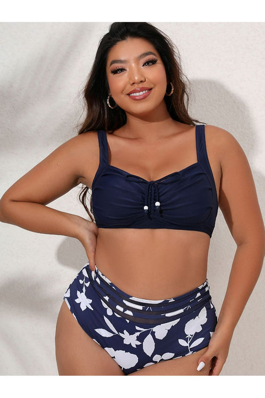 Plus Size Women Printed Gathered Detail Bikini Set