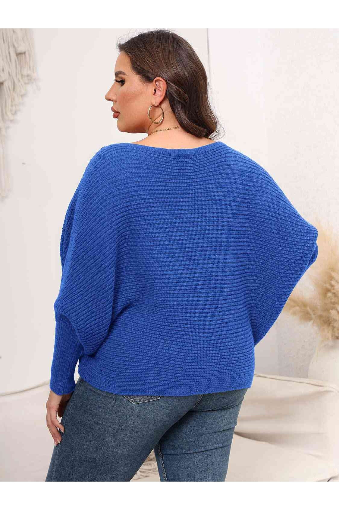 Full Size Women Boat Neck Batwing Sleeve Sweater nicholesgifts