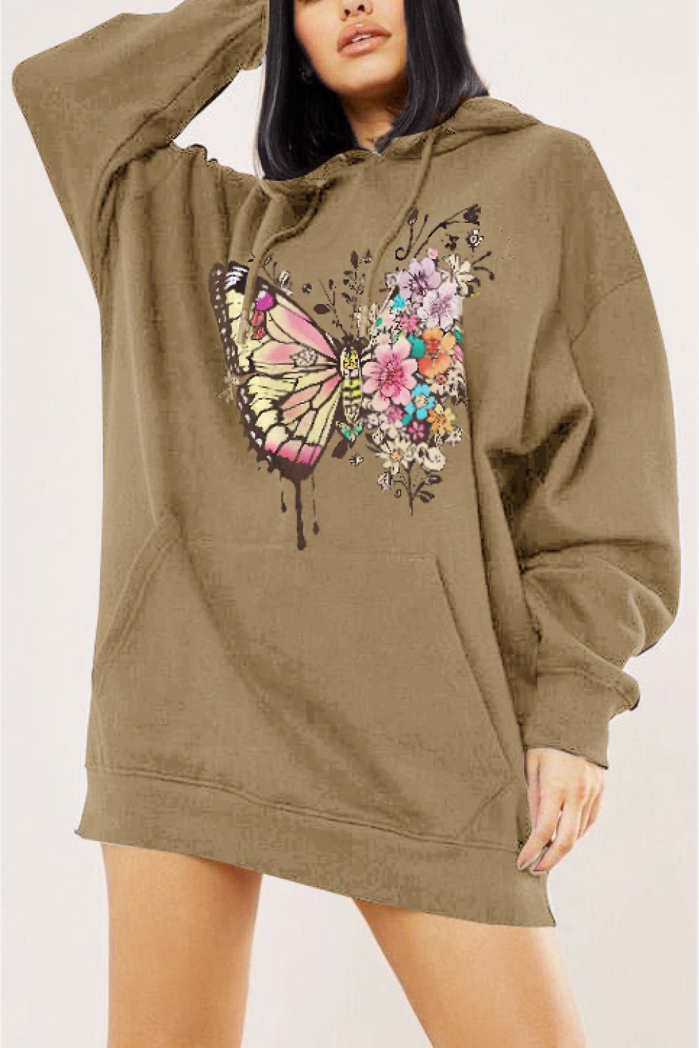 Women Full Size Butterfly Graphic Dropped Shoulder Hoodie