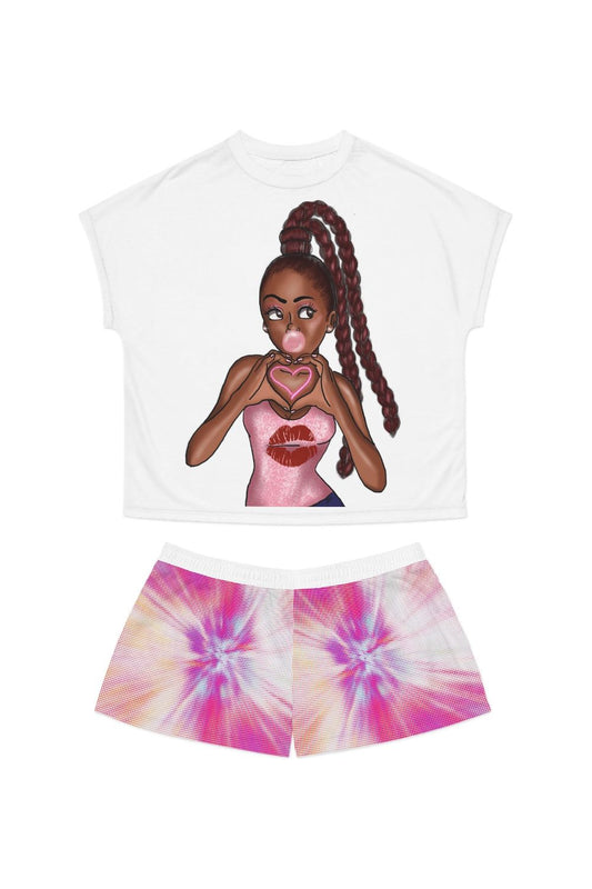 African American Girl with Braided Hair Hand Heart Shorts Pajama Set - NicholesGifts.online