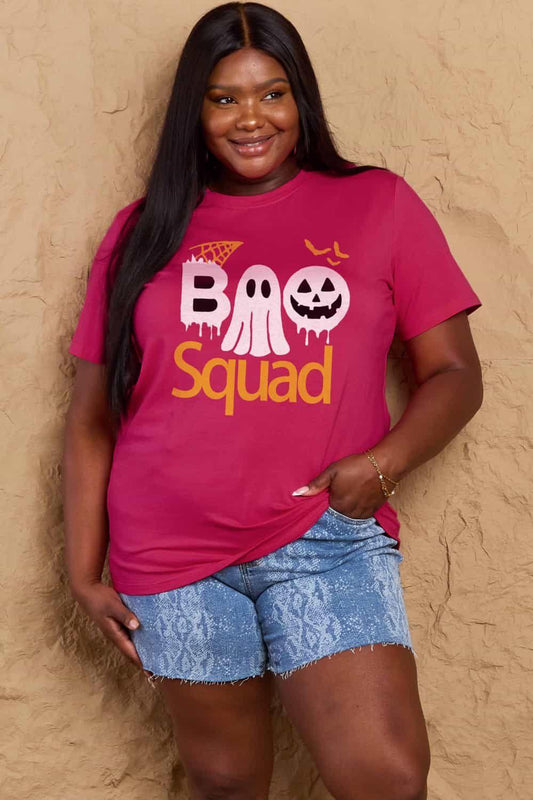 Women Full Size Halloween BOO SQUAD Graphic Cotton T-Shirt NicholesGifts