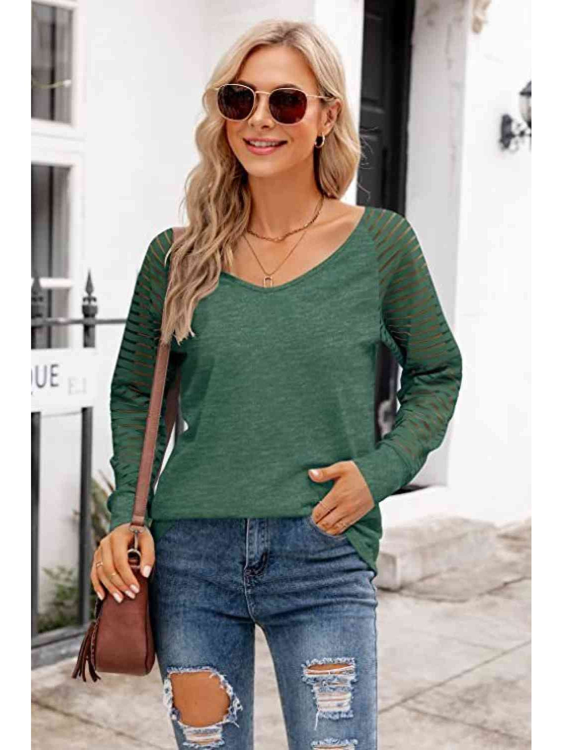 Women V-Neck Long Raglan Sleeve Top nicholesgifts