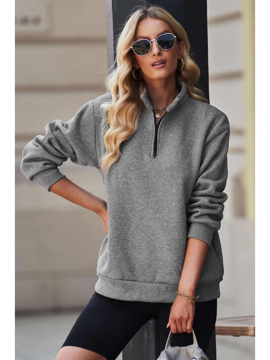 Women Quarter Zip Dropped Shoulder Sweatshirt nicholesgifts