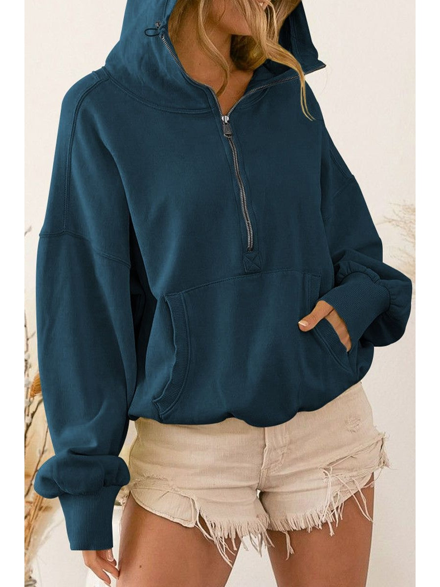 Women Zip-Up Dropped Shoulder Hoodie nicholesgifts