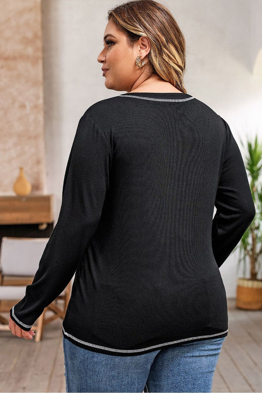 Plus Size Women Notched Neck Long Sleeve T-Shirt NicholesGifts