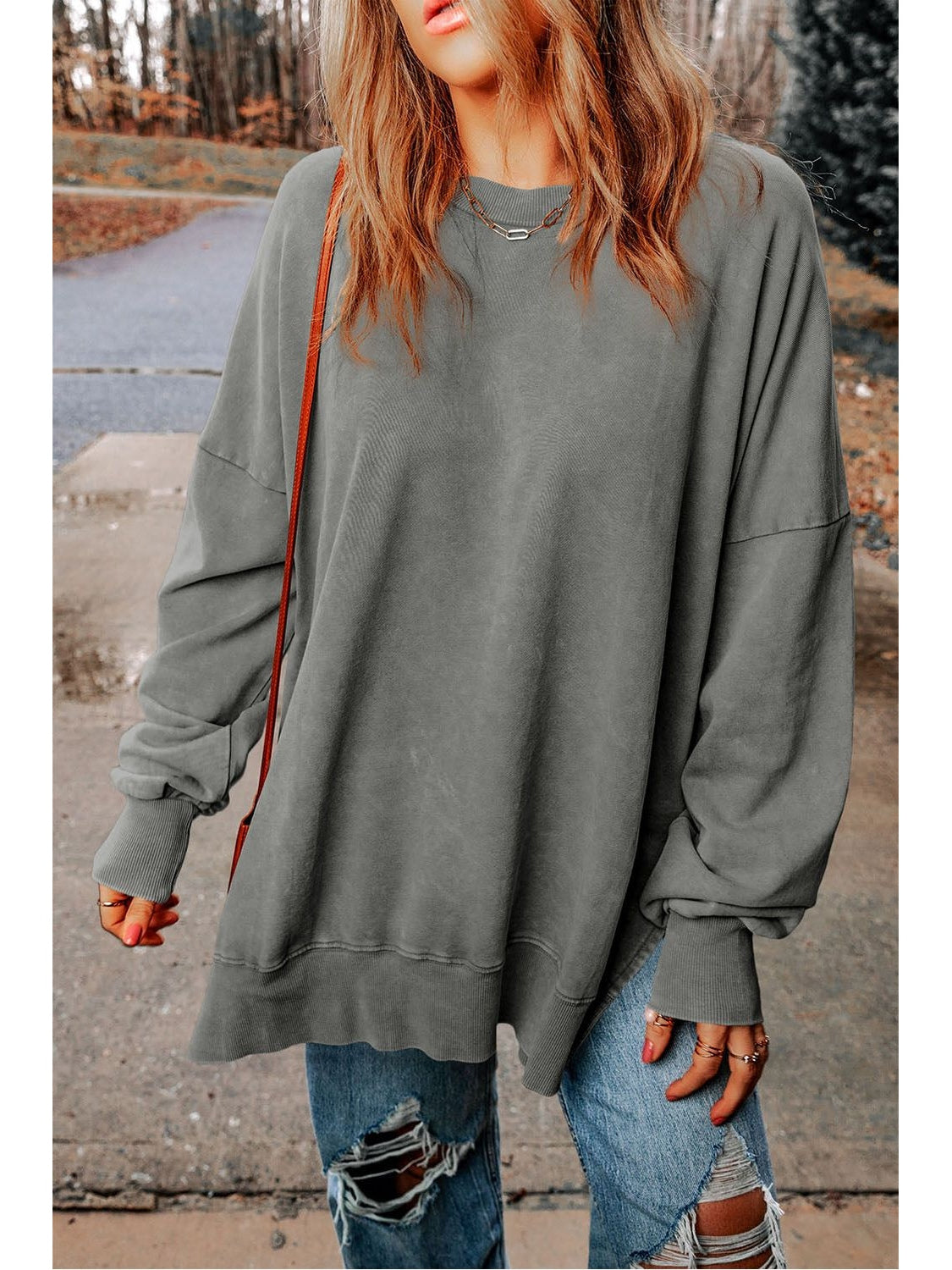 Women Dropped Shoulder Round Neck Long Sleeve Blouse nicholesgifts