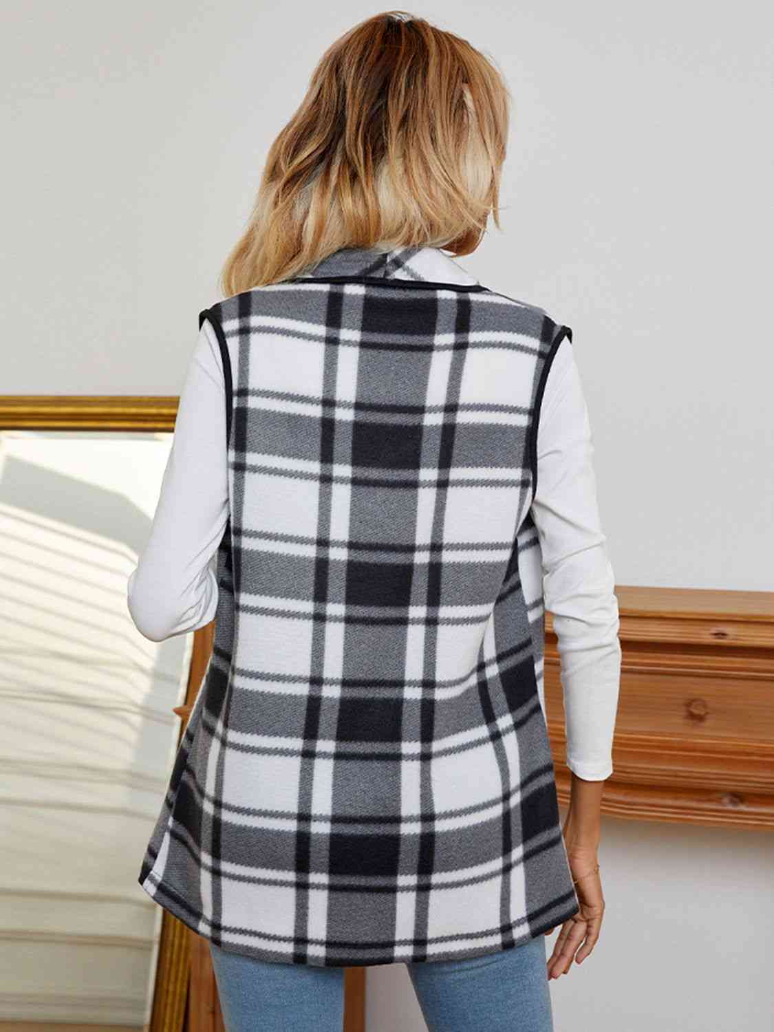 Women Plaid Open Front Vest nicholesgifts