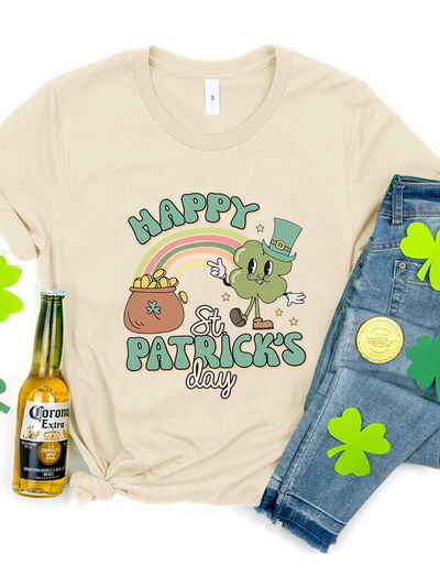 Happy St Patrick's Day Women Round Neck Short Sleeve T-Shirt nicholesgifts