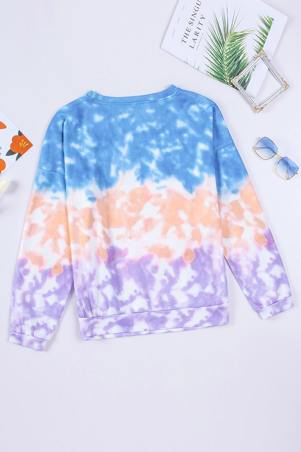 Women Tie-Dye Drop Shoulder Round Neck Sweatshirt nicholesgifts