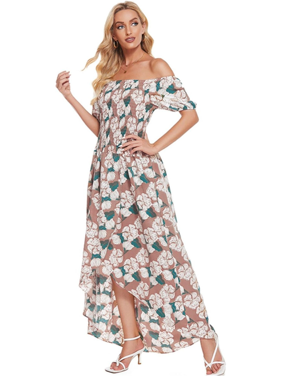 Women Floral Off-Shoulder Slit Maxi Dress nicholesgifts