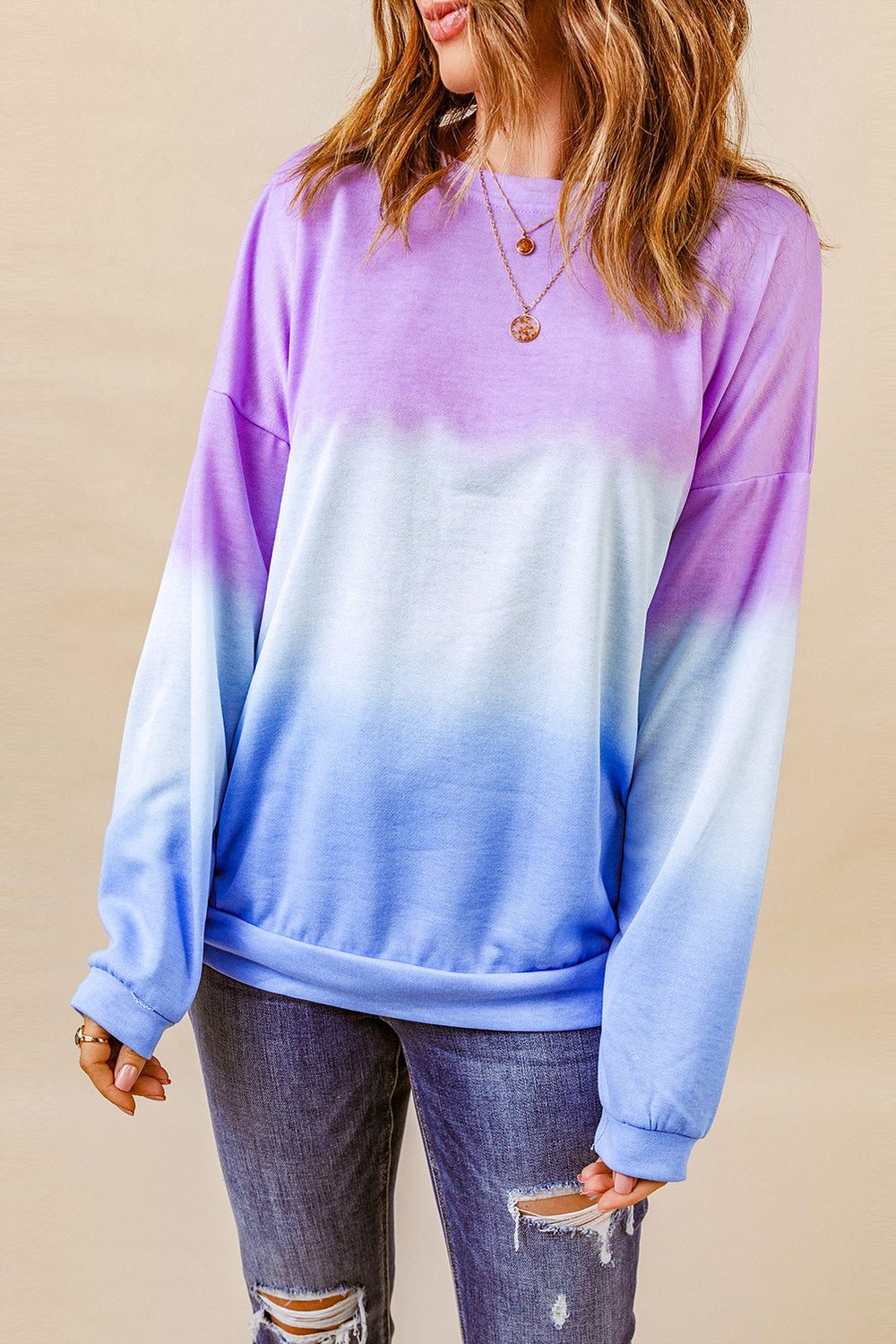 Women Tie-Dye Drop Shoulder Round Neck Sweatshirt nicholesgifts