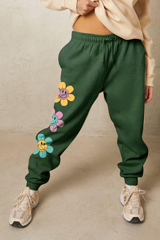 Women Full Size Drawstring Flower Graphic Long Sweatpants nicholesgifts